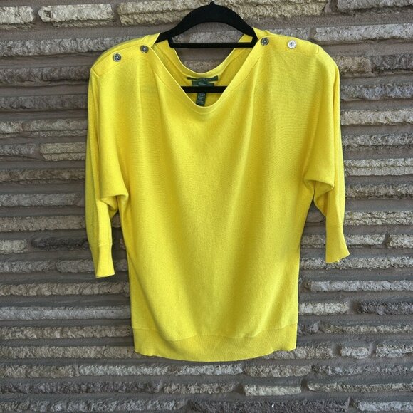 Lauren Ralph Lauren Exclusive Yellow Silk Cashmere Boat Neck Sweater Size Medium - Picture 6 of 10